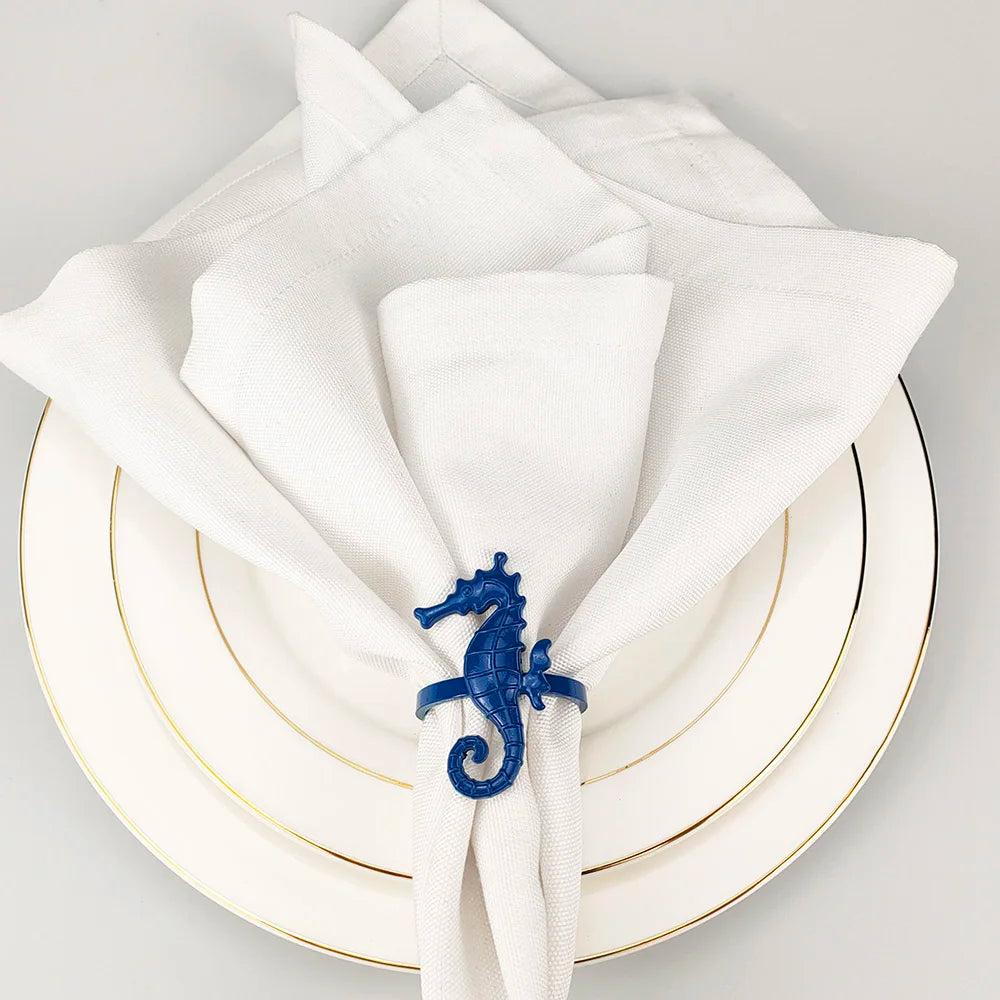 Coastal Sea Creatures Metal Napkin Rings 6 PCS Blue Nautical Napkin Holders for Home