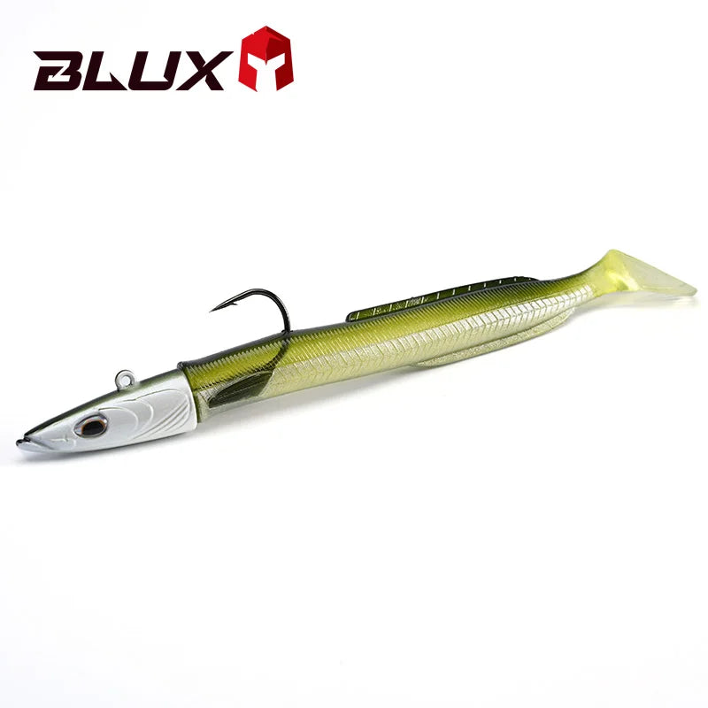 BLUX Happy Sandeel 13cm 27g Soft Live Eel Fishing Lure Paddle Tail Jig Head Hook