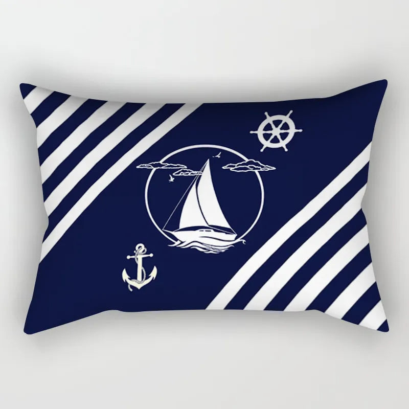 Blue Nautical Decoration Compass Sailing Lumbar Pillow Cover 30*50 Sofa Cushion