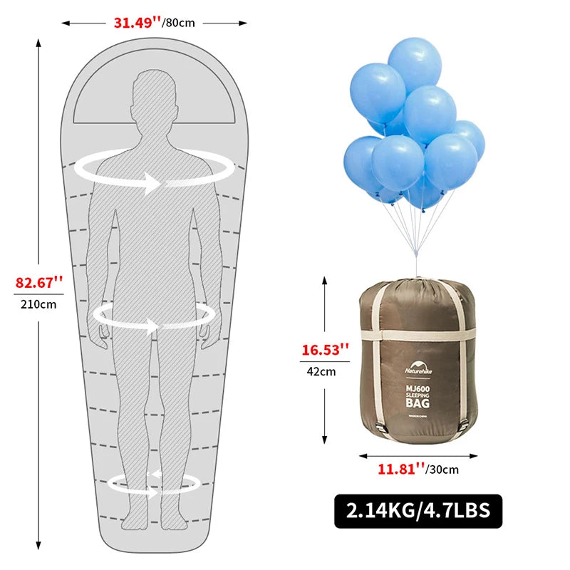 Naturehike Sleeping Bag MJ300 -1℃ Lightweight MJ600 -12℃ Mummy Sleeping Bag