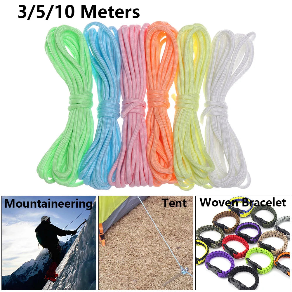 Vilead Wholesale Luminous 4mm Paracord Outdoor Rope Survival Gadgets Ropes Parachute Cord Lanyard Clothesline Paracord Keychain