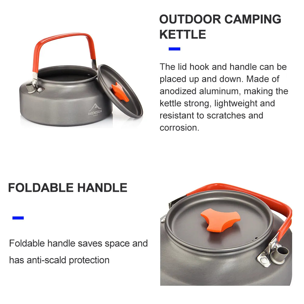 Widesea 1.1L 2L1.5L Camping Water Kettle Outdoor Coffee Kettle Tableware Picnic Set