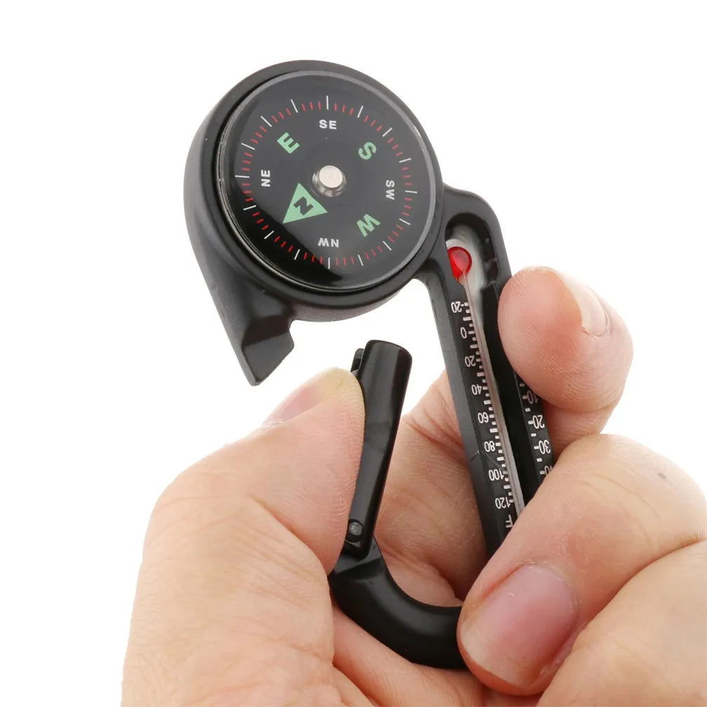 2in1 Mini Portable Compass and Thermometer Carabiner for Hiking Backpacking Camping