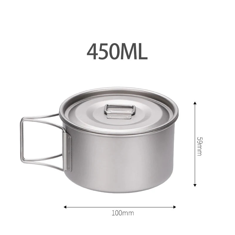 Outdoor Camping Bowl Foldable Handle Portable Titanium Bowl with Lid Food Container Hiking Backpack Picnic Cooking Tableware