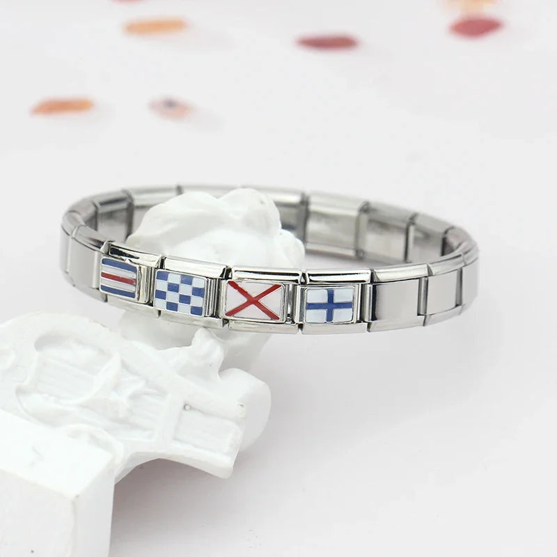 Hapiship Fashion Navy Ship International Maritime Signal Code Nautical Flag Charm Links