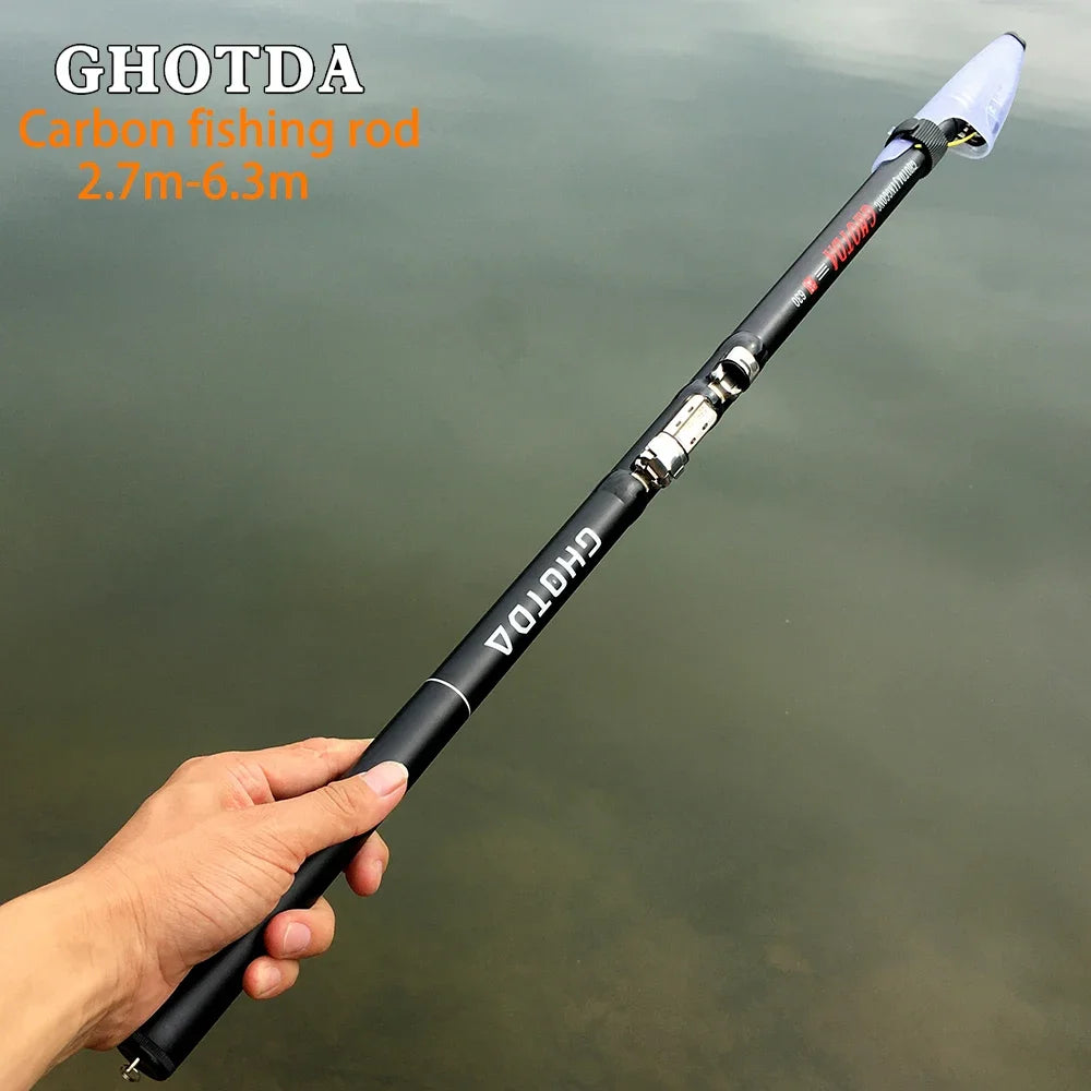 GHOTDA Rock Fishing Rod Carbon Fiber Strong Durable Baitcasting Telescopic