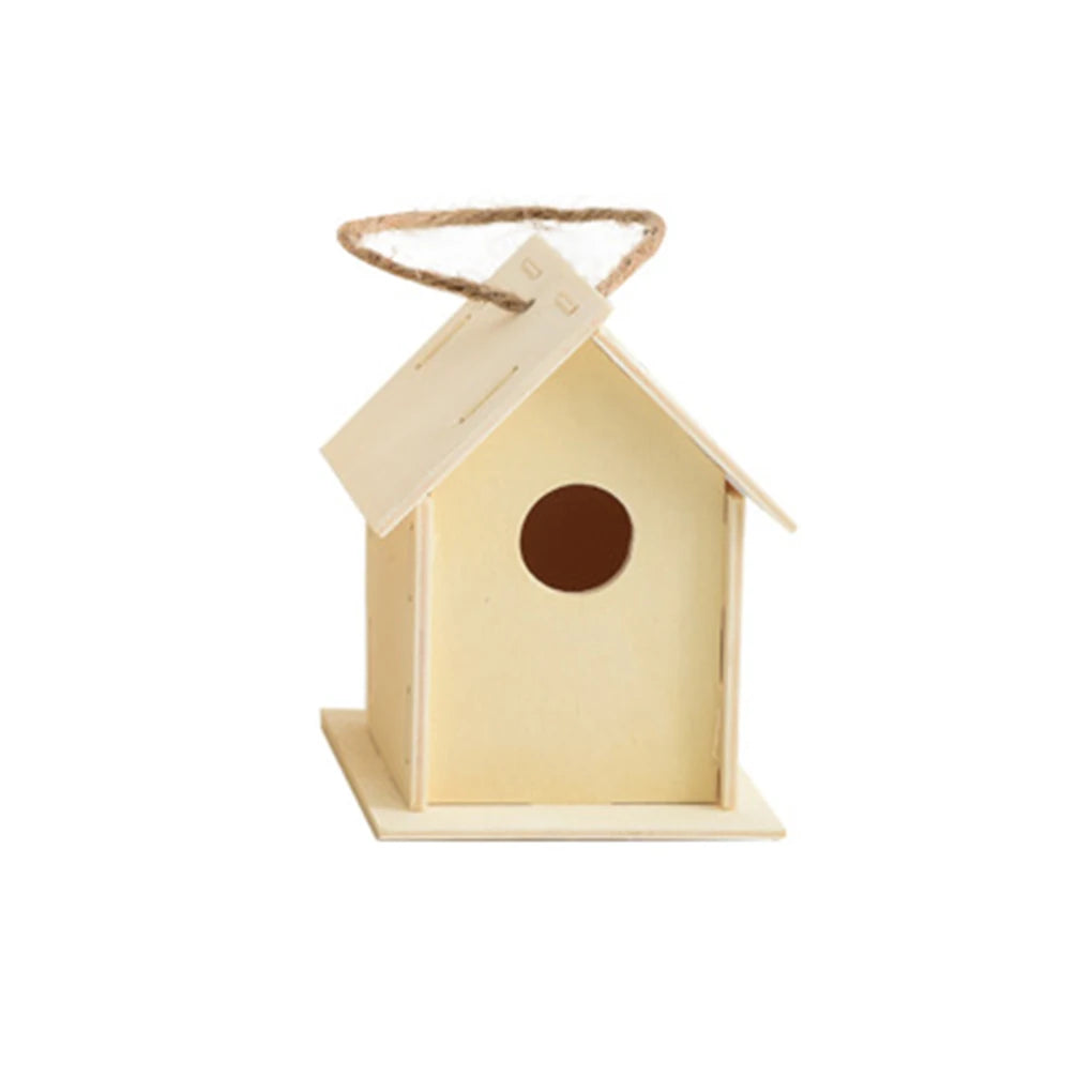 Bird Wood House with Lanyard Outdoor Unfinished DIY Accessory Pet Supplies Hanging