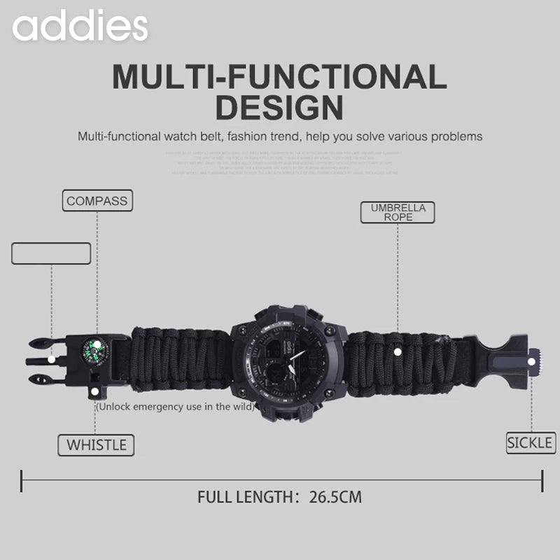 ADDIES Men Military Sports Digital Watches Compass Outdoor Survival Multi-function Waterproof Men's Watch Relogio Masculino