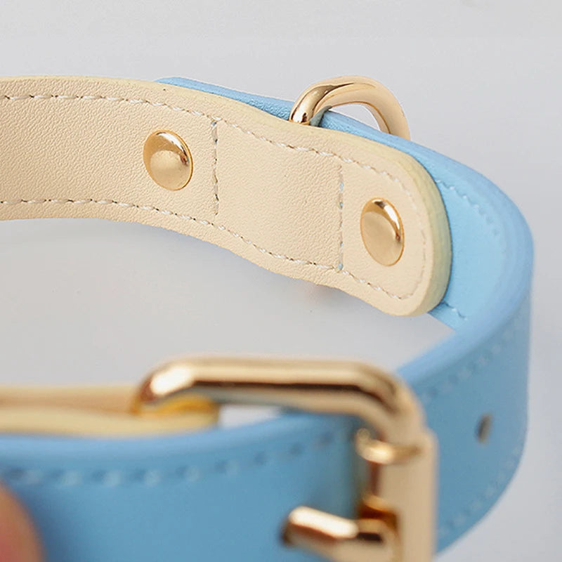 PU Leather Dog Collar Luxury Collars Adjustable for Small Medium Dogs Pet Outdoor