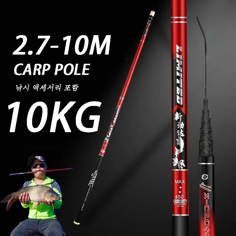 ultra-light carbon stream rod 4.5/6.3/7.2/8/9/10M 4H 28T hand rod crucian carp pole long fishing cane travel feeder fly fishing