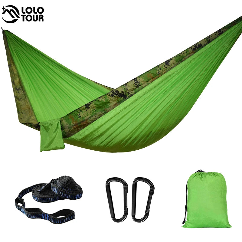 102x55inch Outdoor Double Camping Hammock with Tree Strap Lightweight Parachute