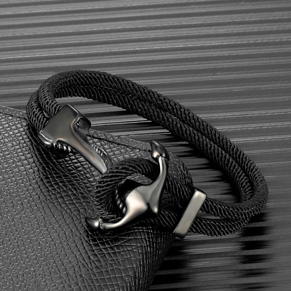 MKENDN Anchor Bracelets Men Double Strand Nautical Survival Rope Paracord Bracelet