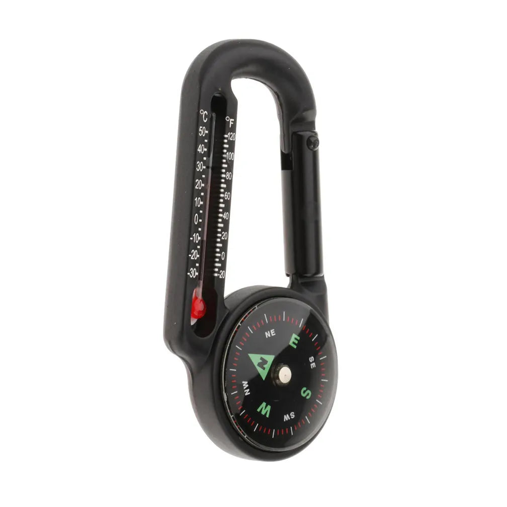 2in1 Mini Portable Compass and Thermometer Carabiner for Hiking Backpacking Camping