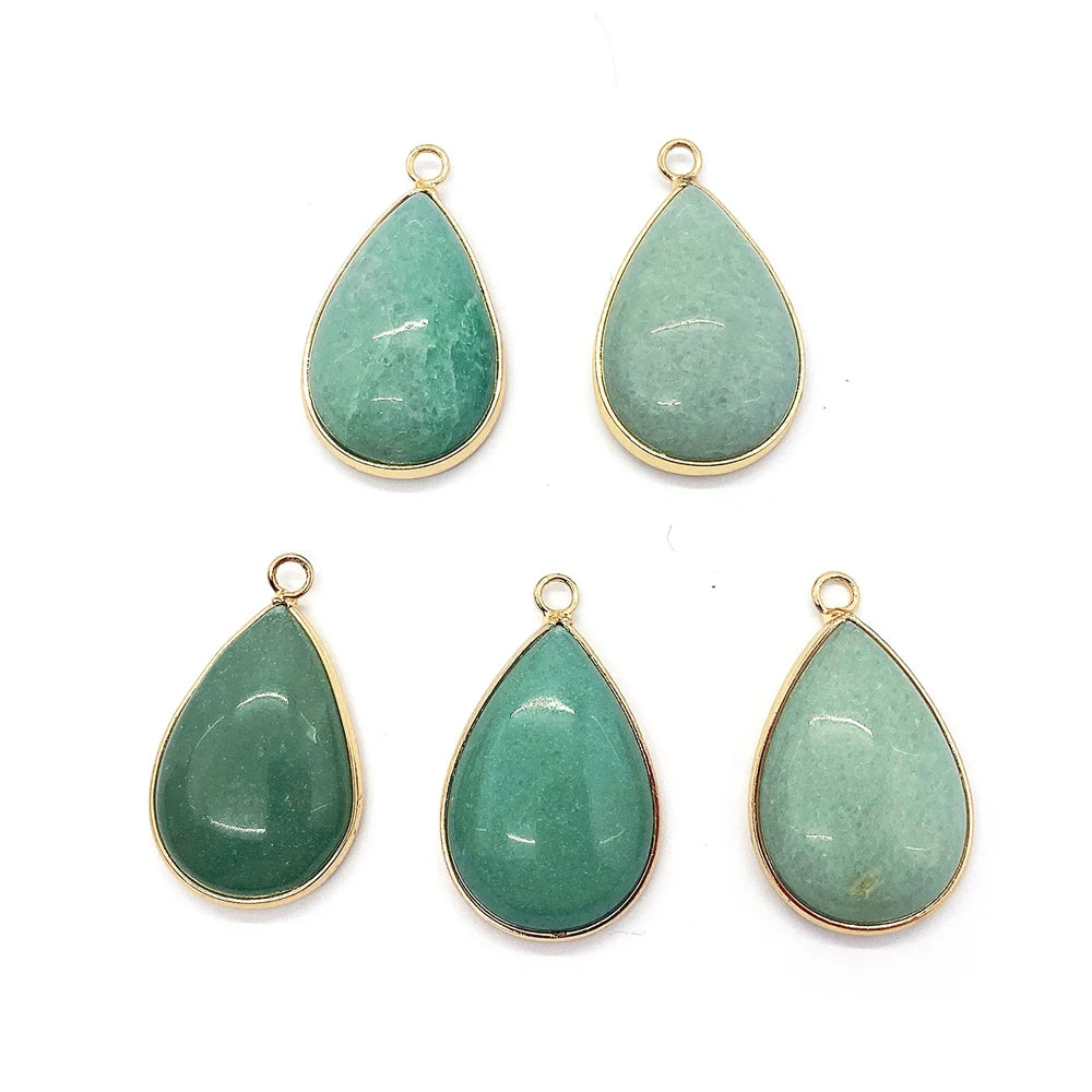 Drop-shaped Natural Stone Green Chalcedony Pendant DIY Gem Charms Accessories