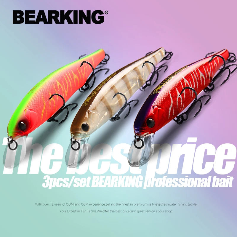 BEARKING best price 3pcs/set 11cm 15g dive 1.5m fishing gear shone lures minnow