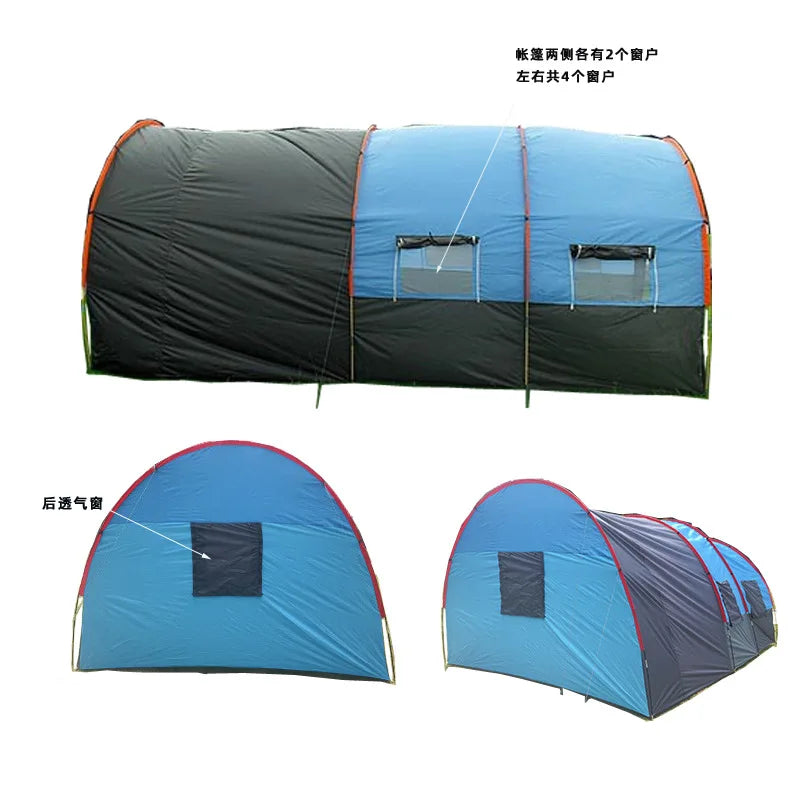 Doule Layer Tunnel Tent 5-10 person Outdoor Camping Family Tent Tourist House