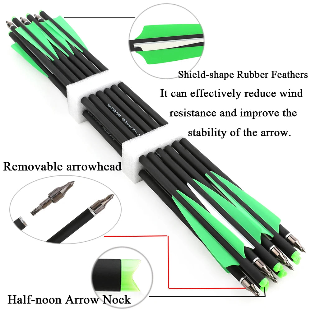 6/12pcs Carbon Crossbow Bolts 16/17/18/20/22" Archery OD 8.8mm Crossbow Arrow Rubber Feather for Hunting Shooting Accessories