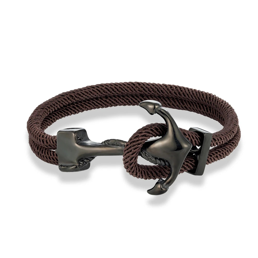 MKENDN Anchor Bracelets Men Double Strand Nautical Survival Rope Paracord Bracelet