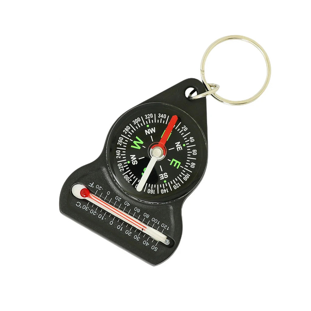 1PC 3 in 1 Navigation Tool Thermometer Multifunction Camping Pointing Guide Waterproof Temperature Gauge Keychain Watch