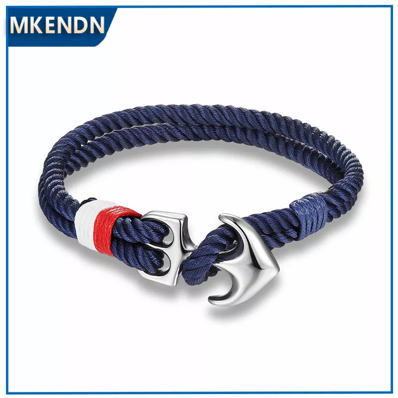 MKENDN High Quality Anchor Bracelets Men Charm Nautical Survival Rope Chain