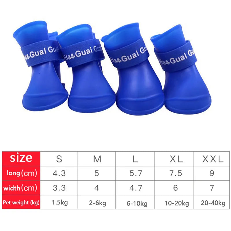 4Pcs Pet WaterProof Rainshoe Anti-slip Rubber Boot For Small Medium Large Dogs Cats