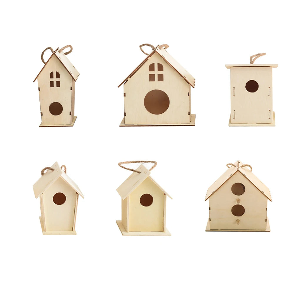 Bird Wood House with Lanyard Outdoor Unfinished DIY Accessory Pet Supplies Hanging