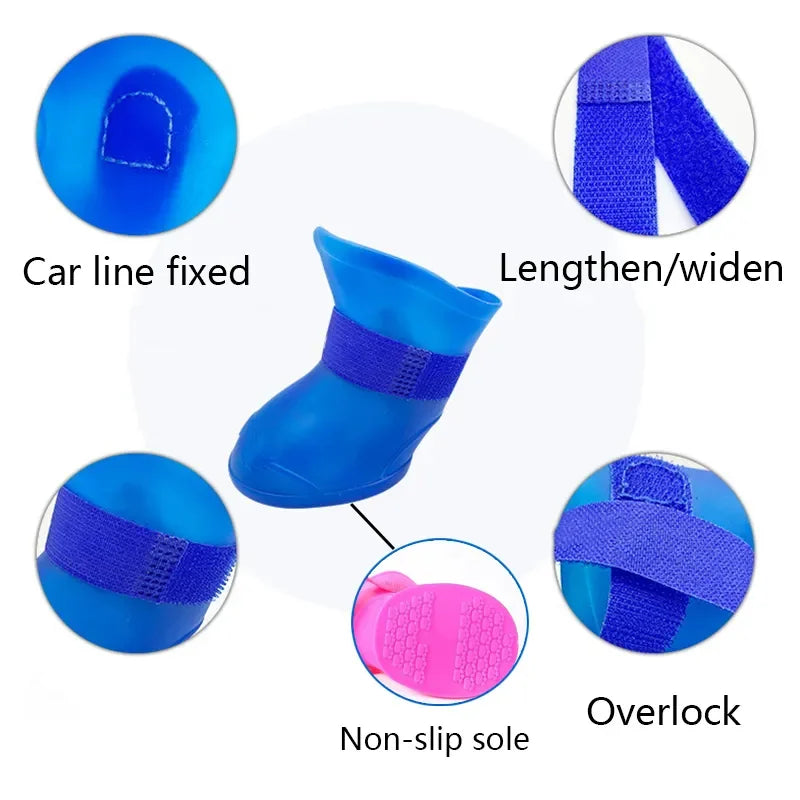 4Pcs Pet WaterProof Rainshoe Anti-slip Rubber Boot For Small Medium Large Dogs Cats