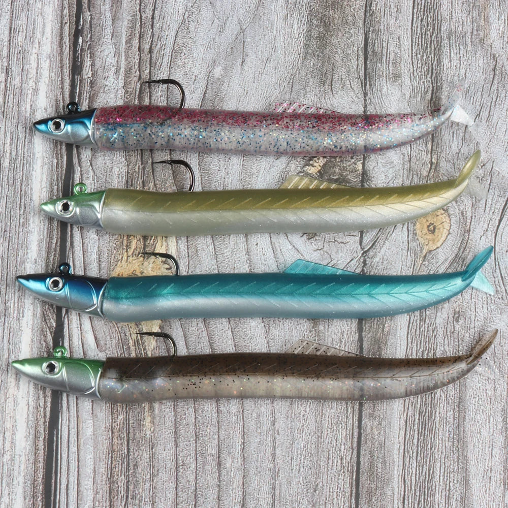 ATEUNO FLASH SAND EEL 115mm 9g Soft Fishing Lure Tail Jig Head Minnow Artificial