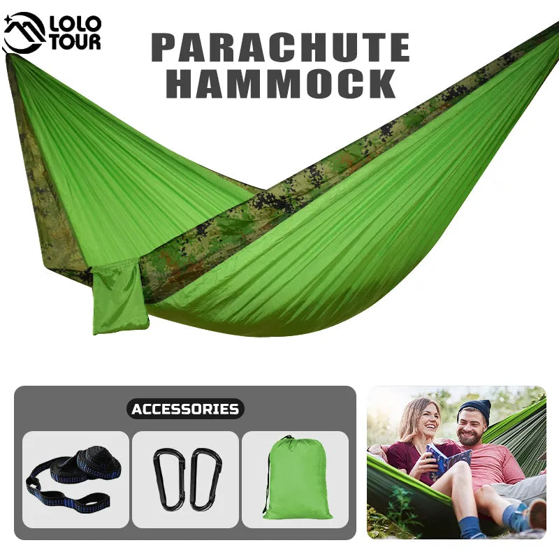 102x55inch Outdoor Double Camping Hammock with Tree Strap Lightweight Parachute