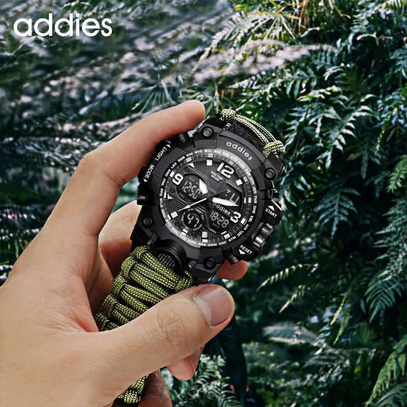 ADDIES Men Military Sports Digital Watches Compass Outdoor Survival Multi-function Waterproof Men's Watch Relogio Masculino