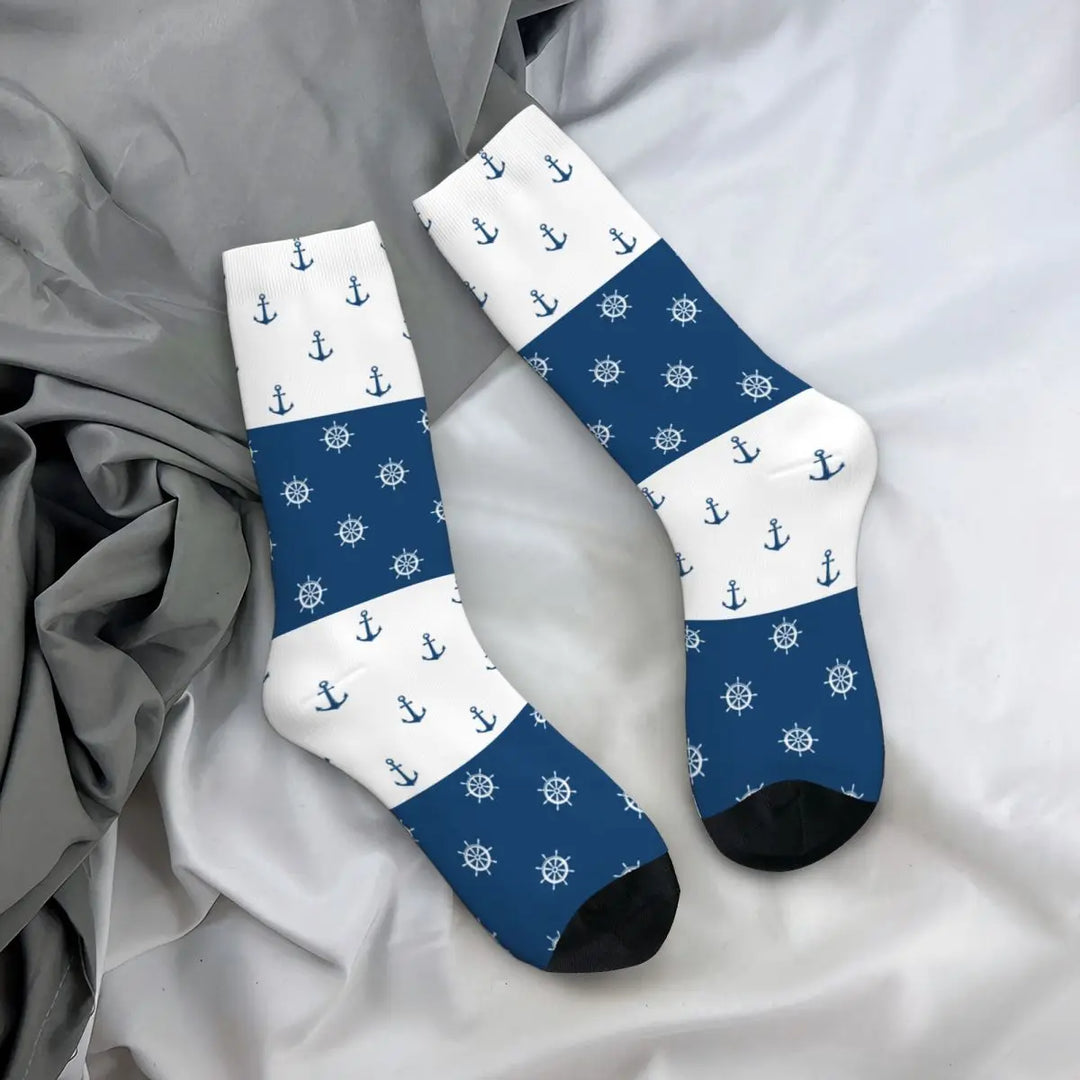 Socks Nautical Blue Helms Anchors Marine Rudder Product for Men Women Compression