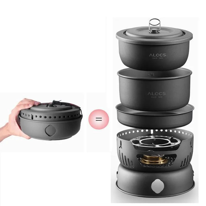 Alocs Outdoor Camping Portable Cooking Set Cookware 2 Person CW-C05 Alcohol Stove