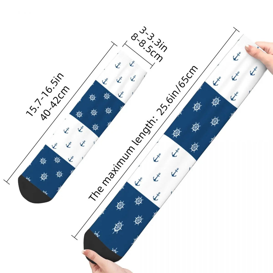 Socks Nautical Blue Helms Anchors Marine Rudder Product for Men Women Compression