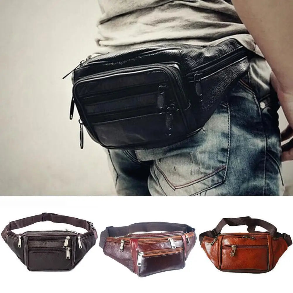 EDC Men's Leather Waist Bag First Layer Cowhide Multifunctional Waist Outdoor Running