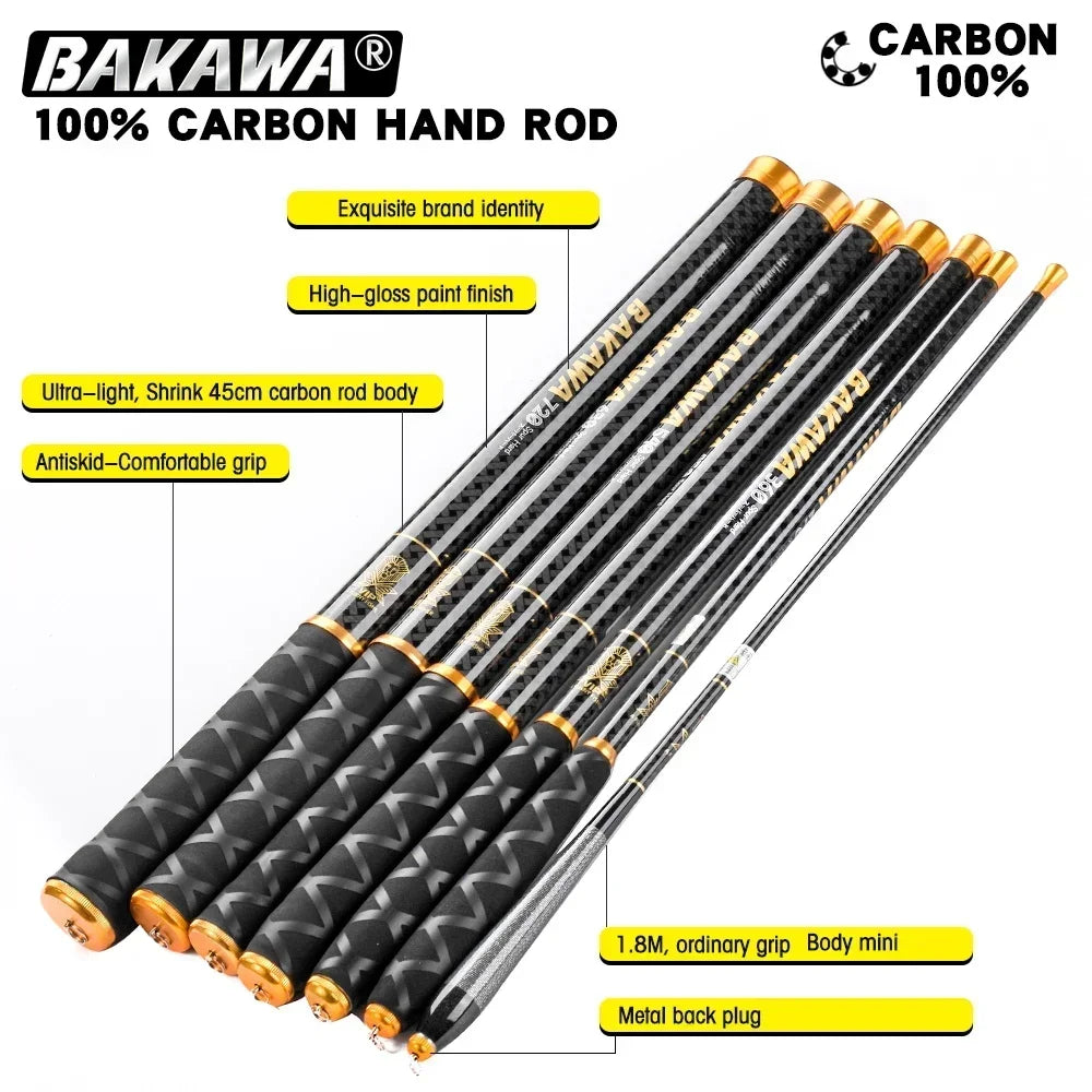 BAKAWA Ultralight Hard Carbon Fiber Hand Fishing Rod Telescopic