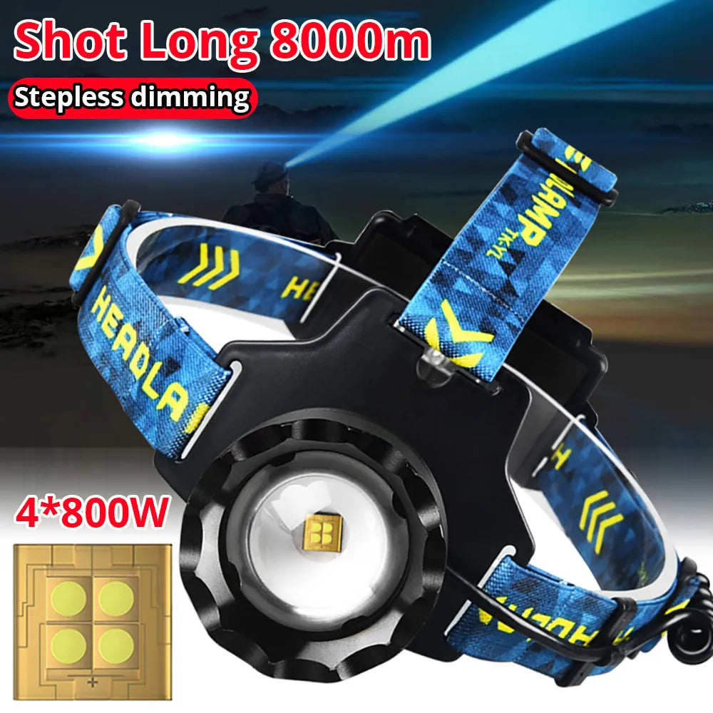 800 Watt Powerful LED Headlamp 1000000 Lumen High Power Head Lantern Flashlight