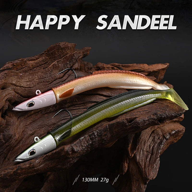 BLUX Happy Sandeel 13cm 27g Soft Live Eel Fishing Lure Paddle Tail Jig Head Hook