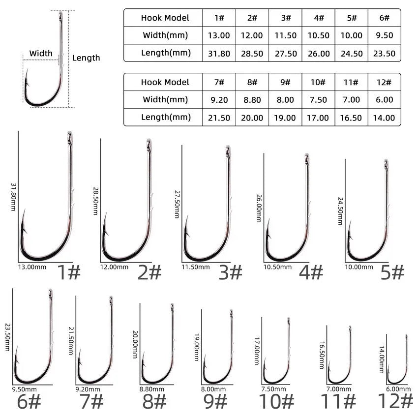 Sea.Yolo Fishing Hooks Fishing Supplies 50pcs Boxed Long Handle Hook Damp Hook Live