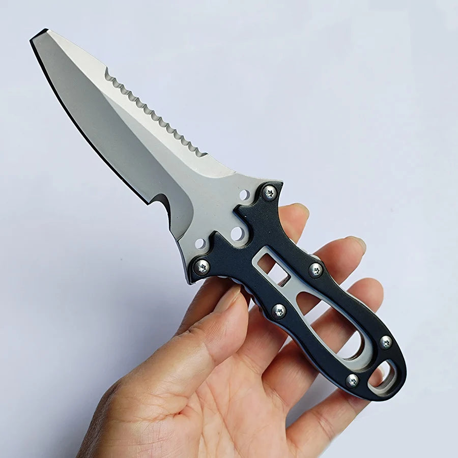 Super classic  survival diving knife fixed blade  Sharp blade cut the rope hook back serrate nylon sheathed with the rope