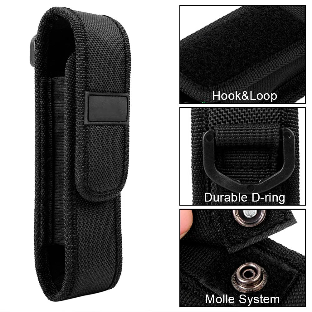 Tactical Molle Flashlight Pouch Holster Portable Outdoor LED Torch Carry Case Flashlight