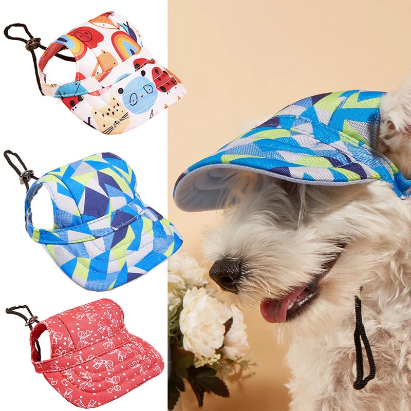 Adjustable Pet Dog Hat Baseball Cap With Ear Holes Windproof Travel Sport Canvas Sun