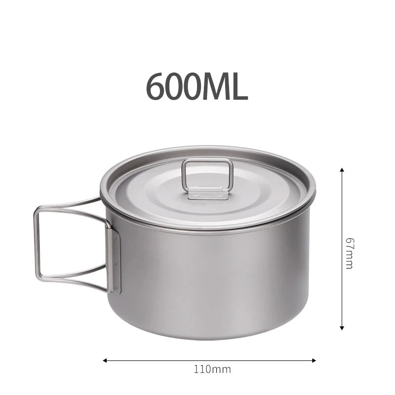 Outdoor Camping Bowl Foldable Handle Portable Titanium Bowl with Lid Food Container Hiking Backpack Picnic Cooking Tableware