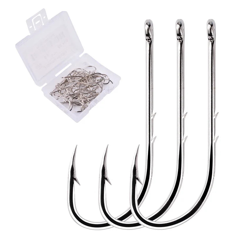 Sea.Yolo Fishing Hooks Fishing Supplies 50pcs Boxed Long Handle Hook Damp Hook Live