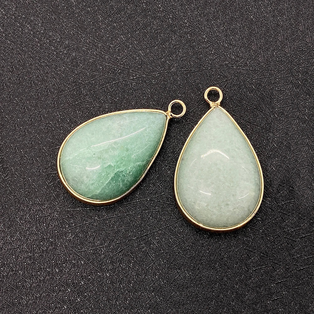 Drop-shaped Natural Stone Green Chalcedony Pendant DIY Gem Charms Accessories