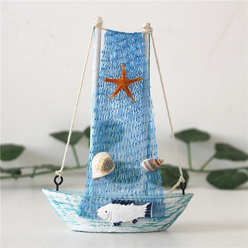 15CM Marine Nautical Creative Sailboat Mediterranean Style Wooden Blue SailBoat Room