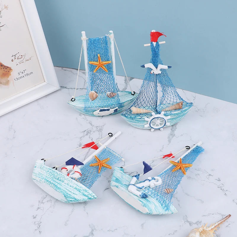 15CM Marine Nautical Creative Sailboat Mediterranean Style Wooden Blue SailBoat Room