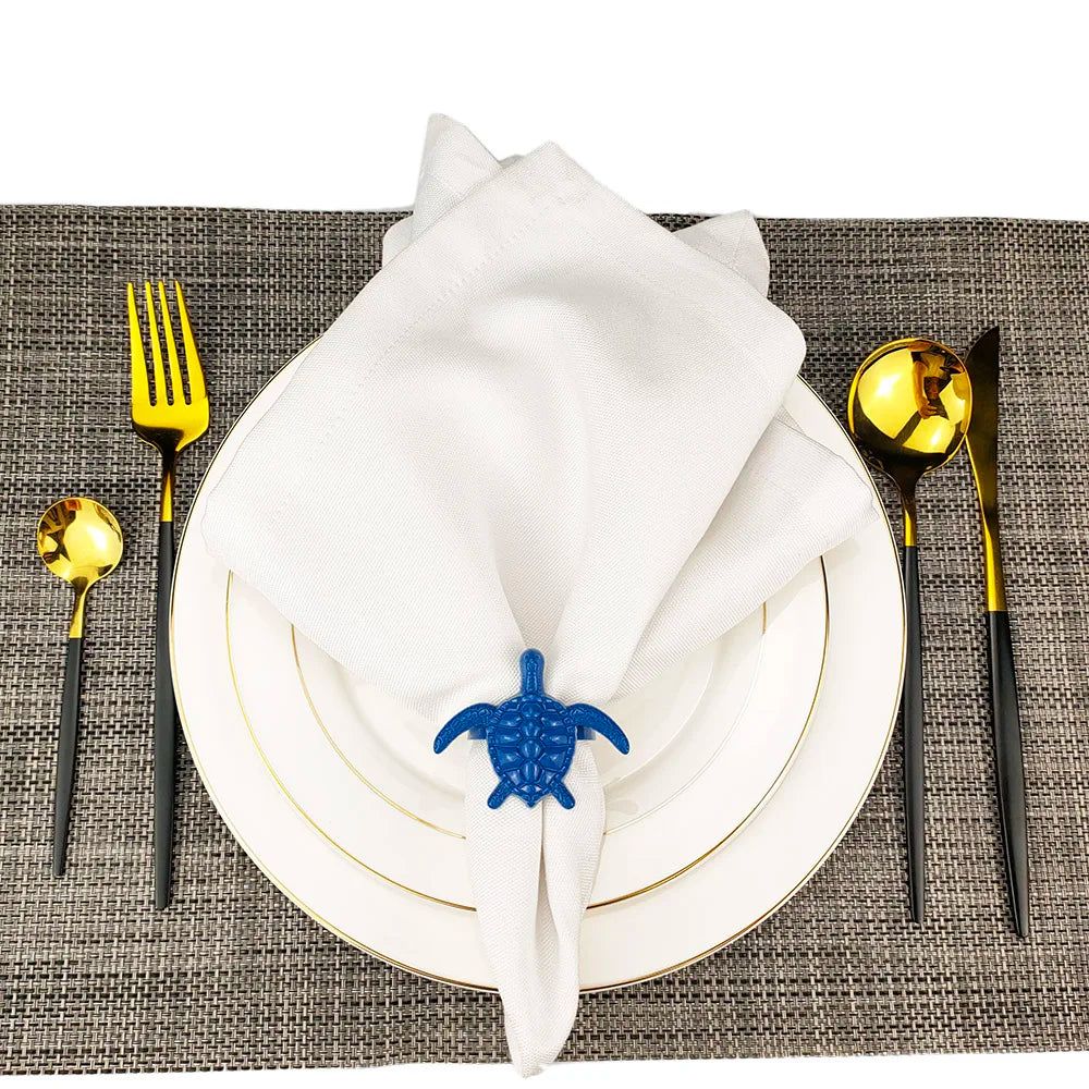 Coastal Sea Creatures Metal Napkin Rings 6 PCS Blue Nautical Napkin Holders for Home