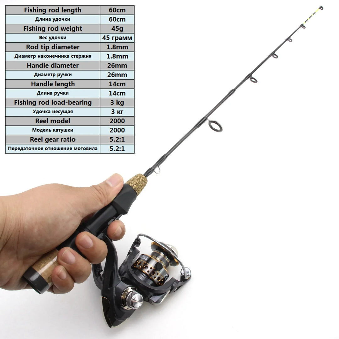 60cm Ice Fishing Rod With Reel Portable Light Folded Pole Carbon Fiber River Shrimp