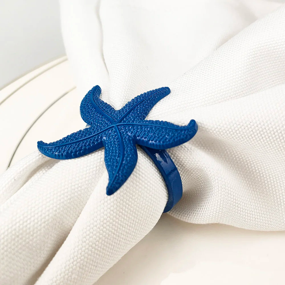 Coastal Sea Creatures Metal Napkin Rings 6 PCS Blue Nautical Napkin Holders for Home