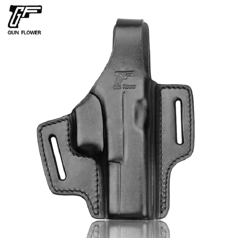 Holster for Glock 17 19 19x 22 23 31 32 45 2 Slot Full Grain Leather OWB Thumb Break Pistol Holder Hunting Tactial Right Gun bag